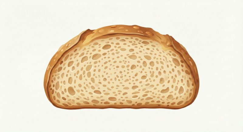 Smooth and even bread crumb typical for a 65% hydration sandwich loaf or standard sourdough