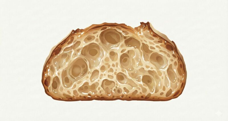 Maximized open crumb structure for ultra high hydration pan de cristal or focaccia at 95% water ratio