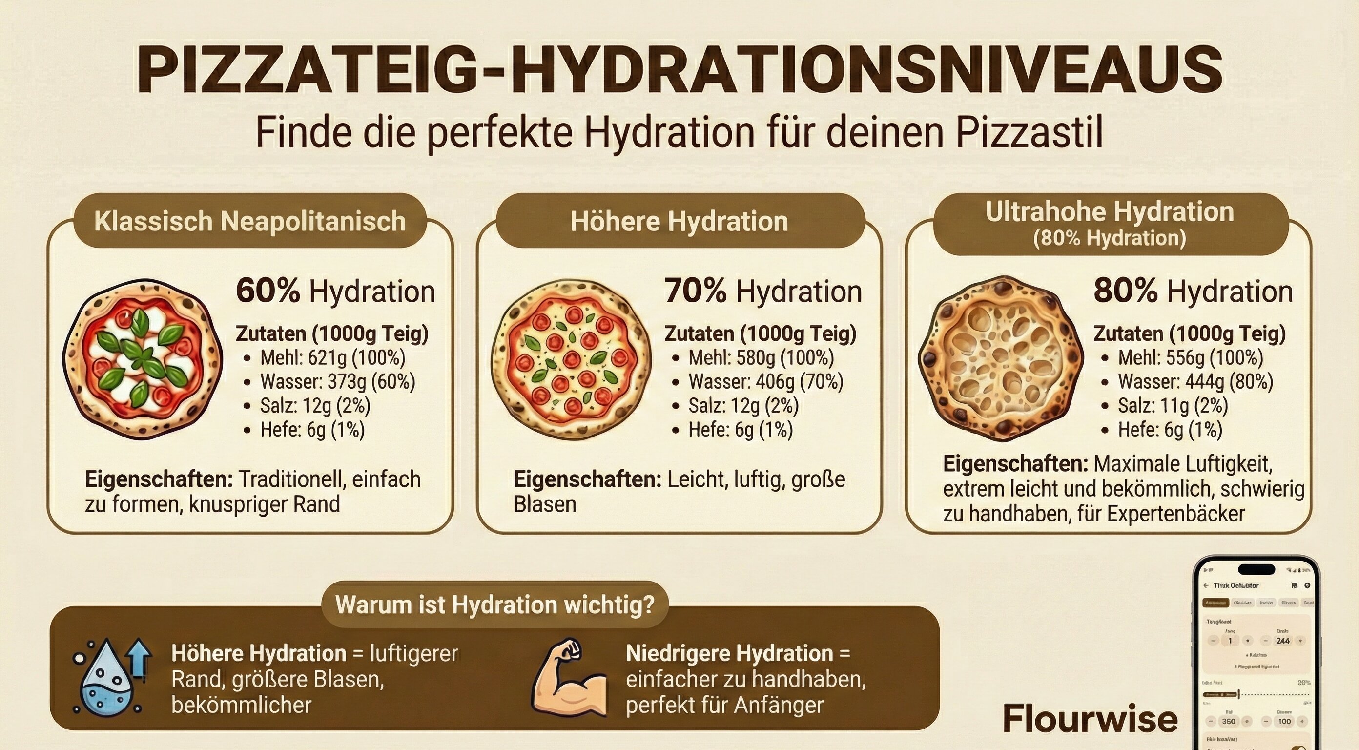 Pizzateig Hydration im Vergleich