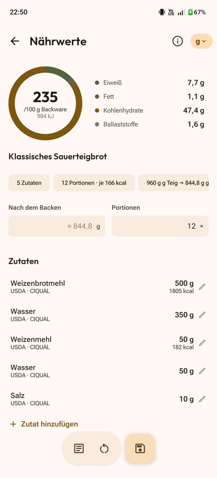Nährwertrechner mit Kalorien, Makros und Portionen