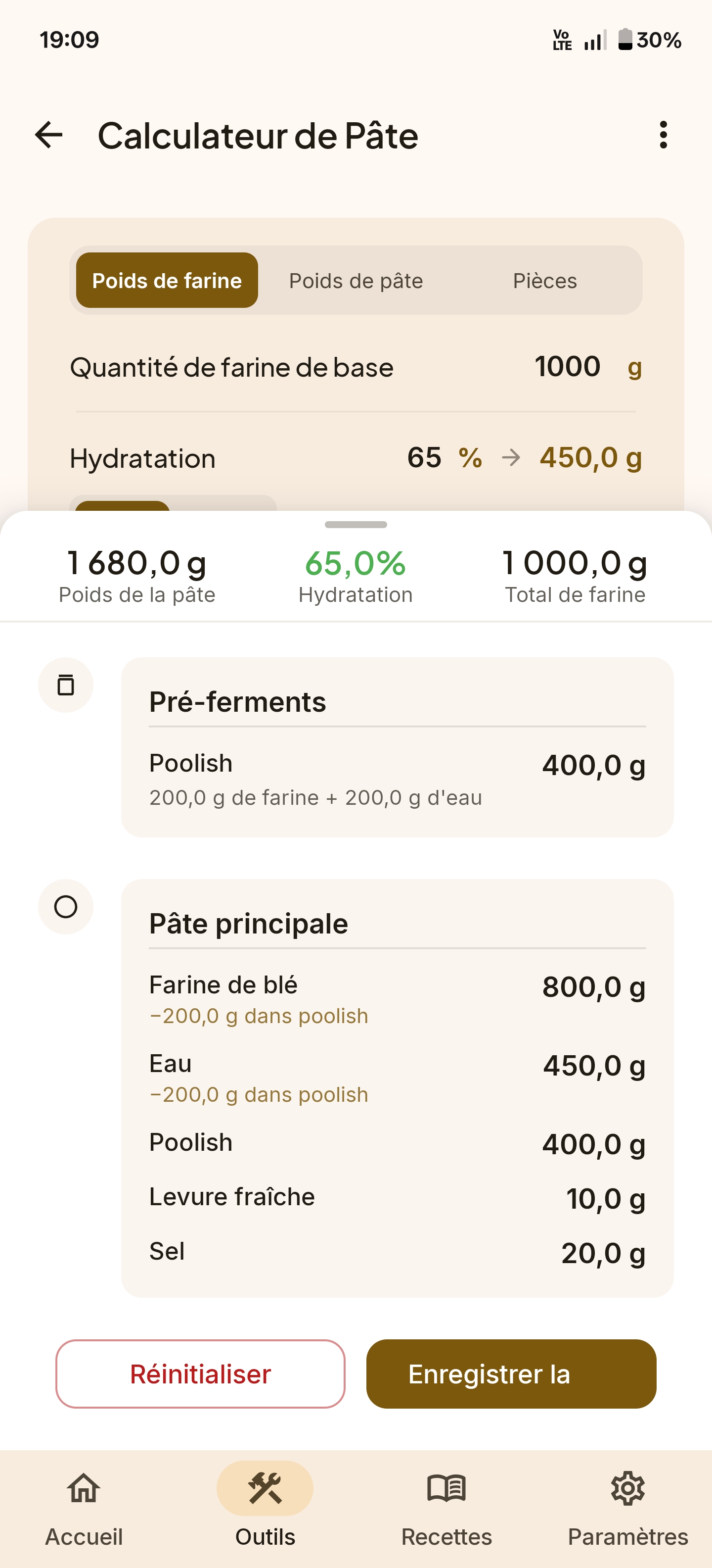 Interface de la calculatrice