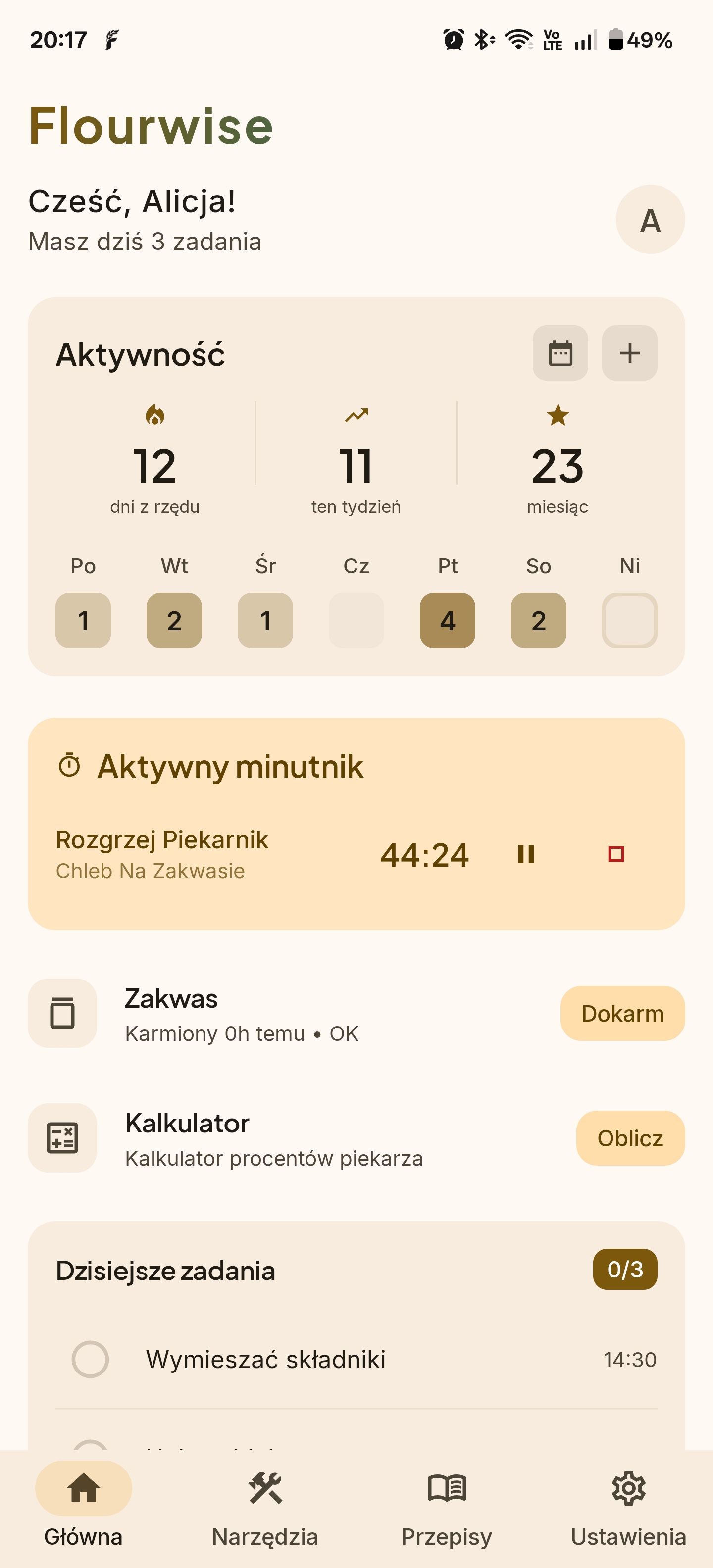 Interfejs aplikacji Flourwise