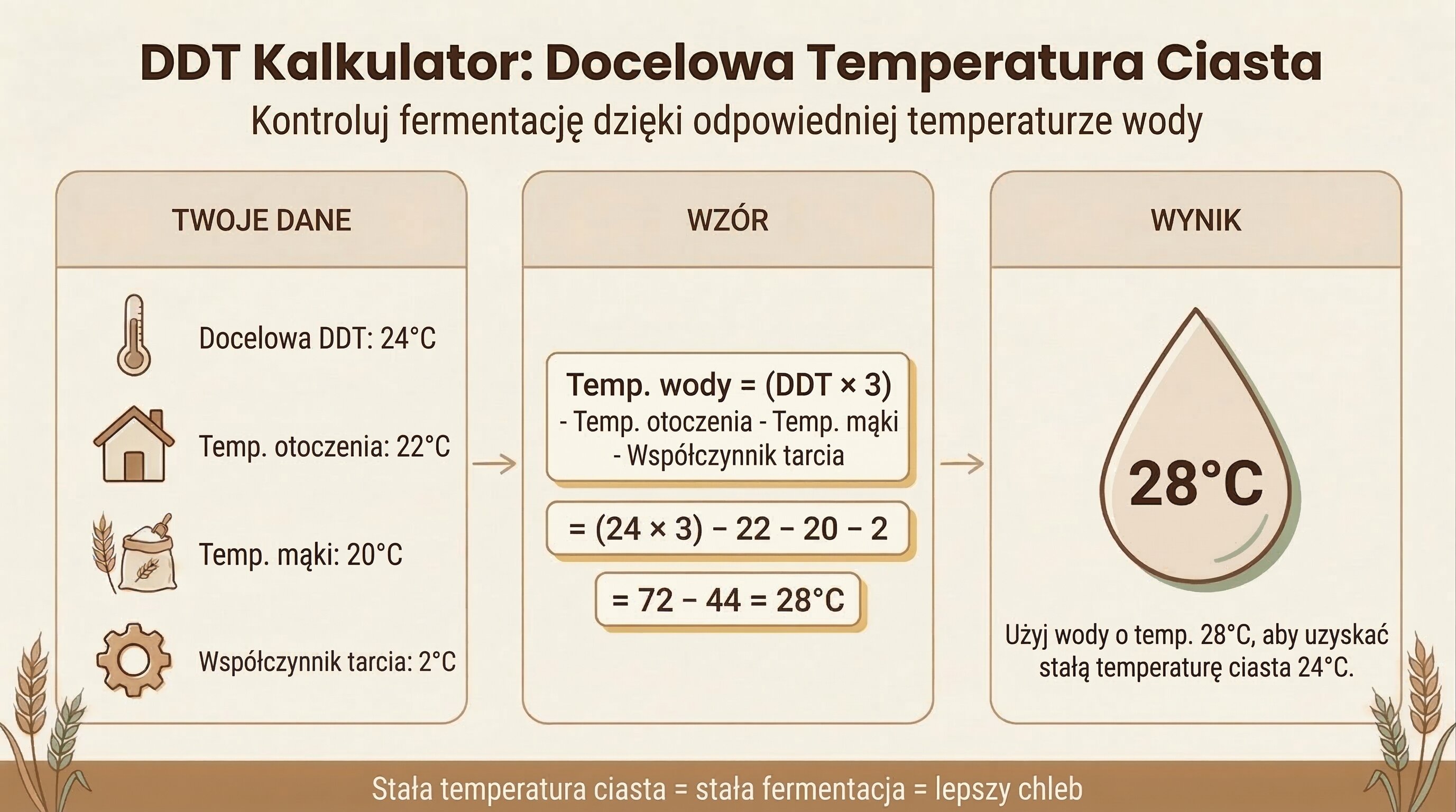 Kalkulator DDT – docelowa temperatura ciasta do wypieku chleba
