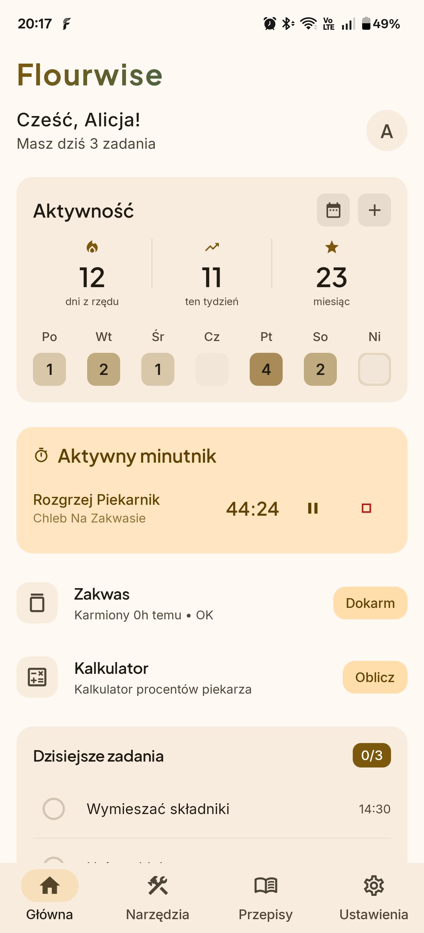 Profesjonalny kalkulator piekarniczy, kalkulator ciasta na pizze i kalkulator chleba z kalkulatorem nawodnienia i przelicznikiem składników